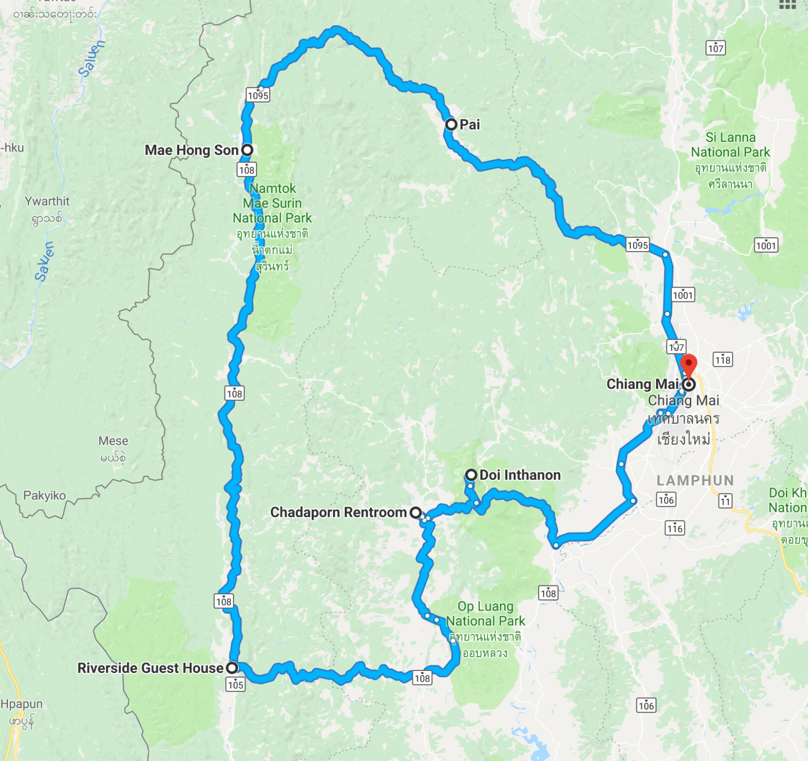 Mae Hong Son Loop - Die Route - Karte