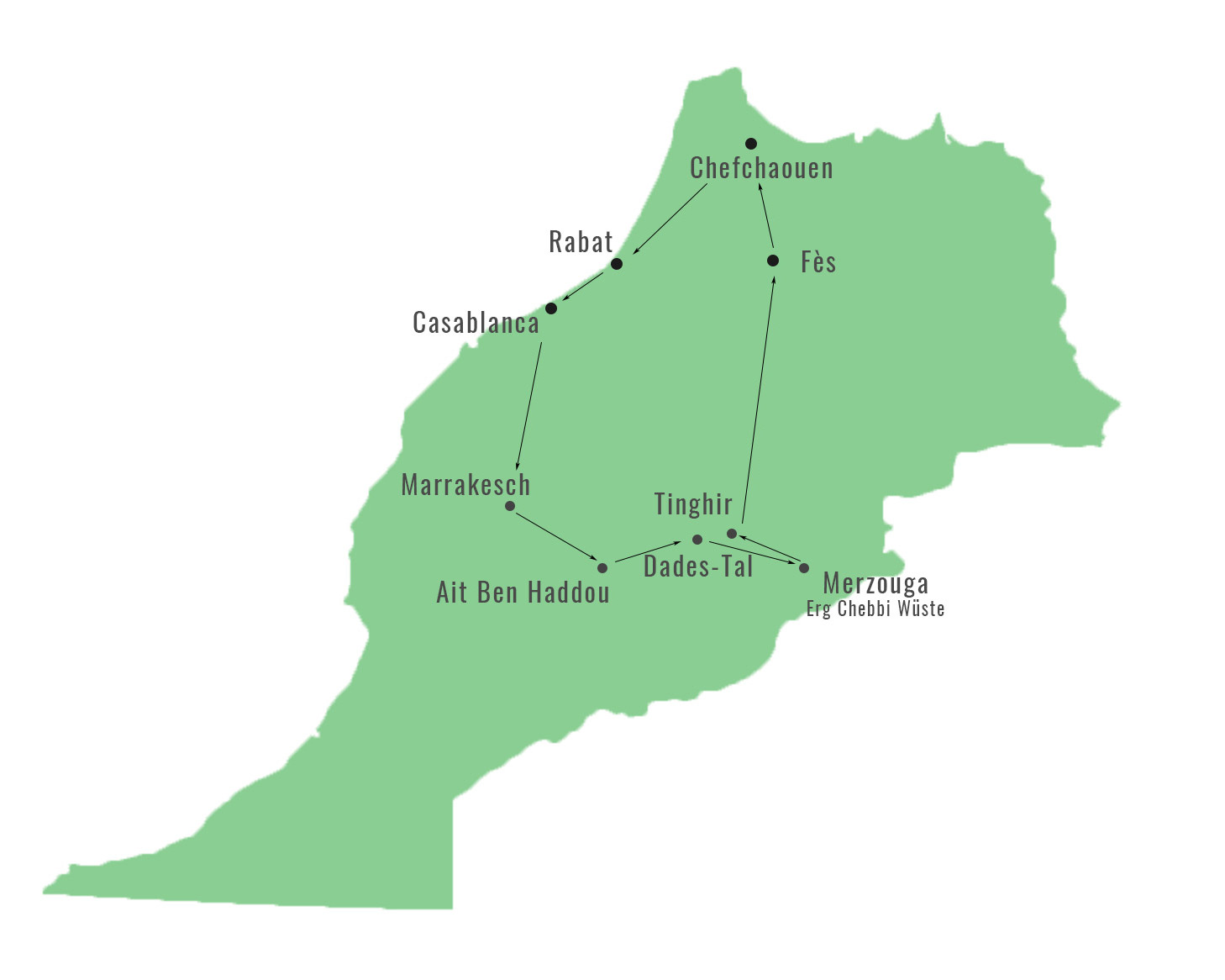 Marokko Roadtrip Route